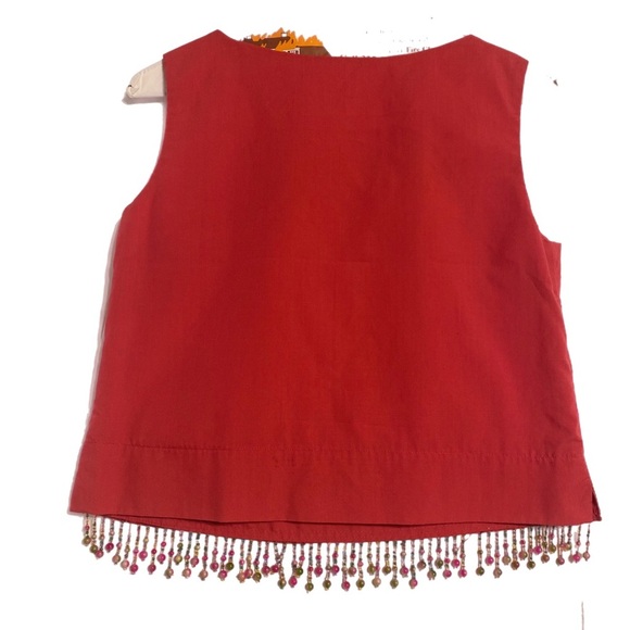 Beaded Fringe Set Festive Red Cut-off Shirt Sleeveless Blue Mini Skirt Denim  Sm - Picture 12 of 15